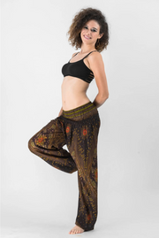 Brown, Peacock Feathers - Harem Pants