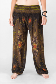 Brown, Peacock Feathers - Harem Pants